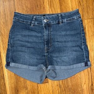 Blue Jean Shorts High-Waisted Cuffed